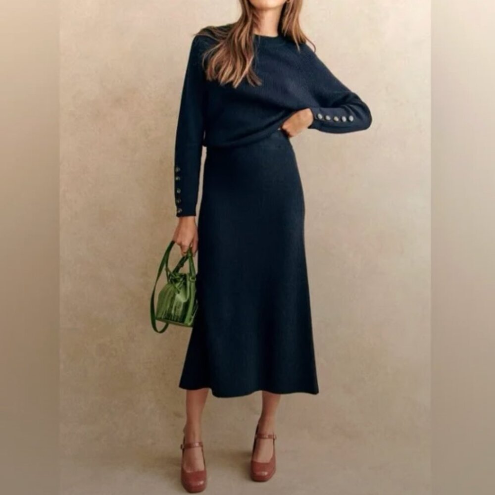 Jupe Naelle Skirt La Maille Sezane Sz L Merino Wool Cotton Blend